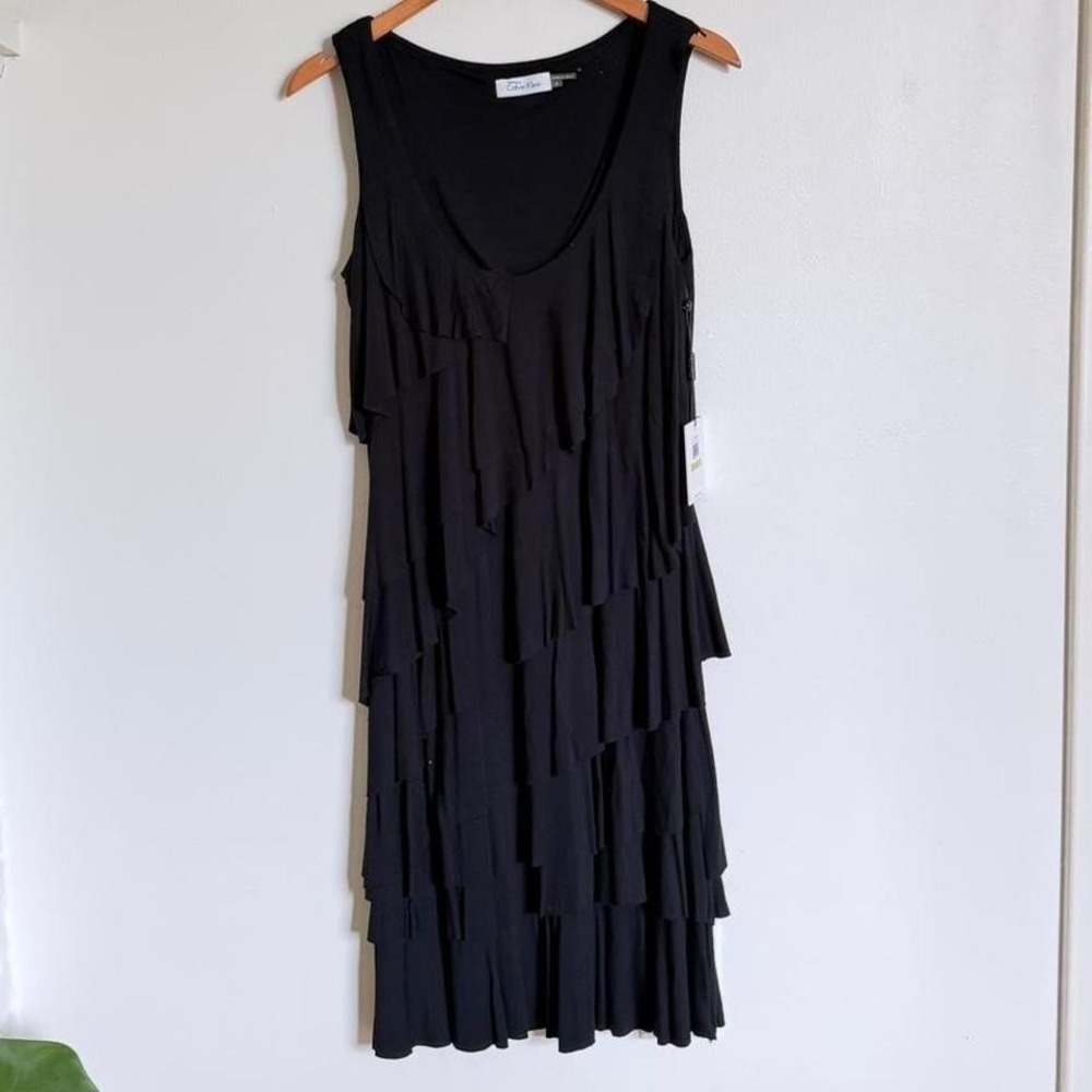 Calvin Klein Black Ruffle Tiered Mini Dress Size 4 Y2K CBK New With Tags